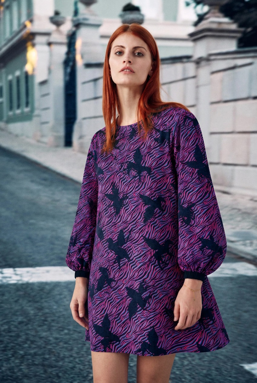 Vestido en postura de tres cuartos en la calle