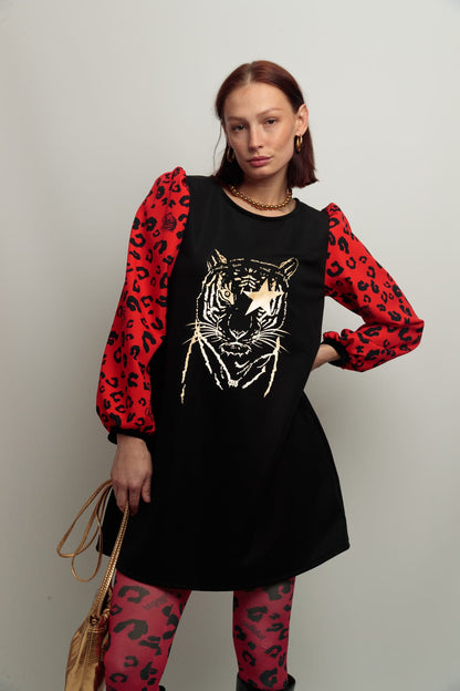 vestido felino dorado