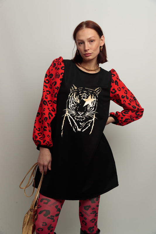 vestido felino dorado