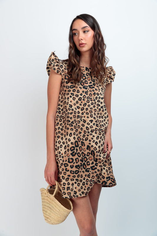 vestido mini volante leopard