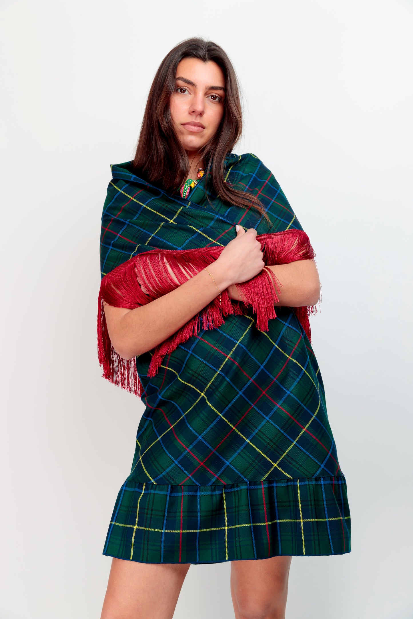 Vestido Volante Cuadros Verde
