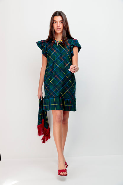 Vestido Volante Cuadros Verde