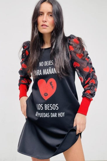 Vestido Manga Canela Besos