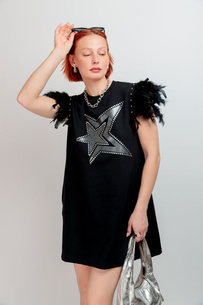 Vestido Plumas Media Estrella
