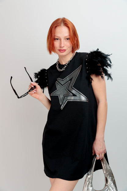 Vestido Plumas Media Estrella