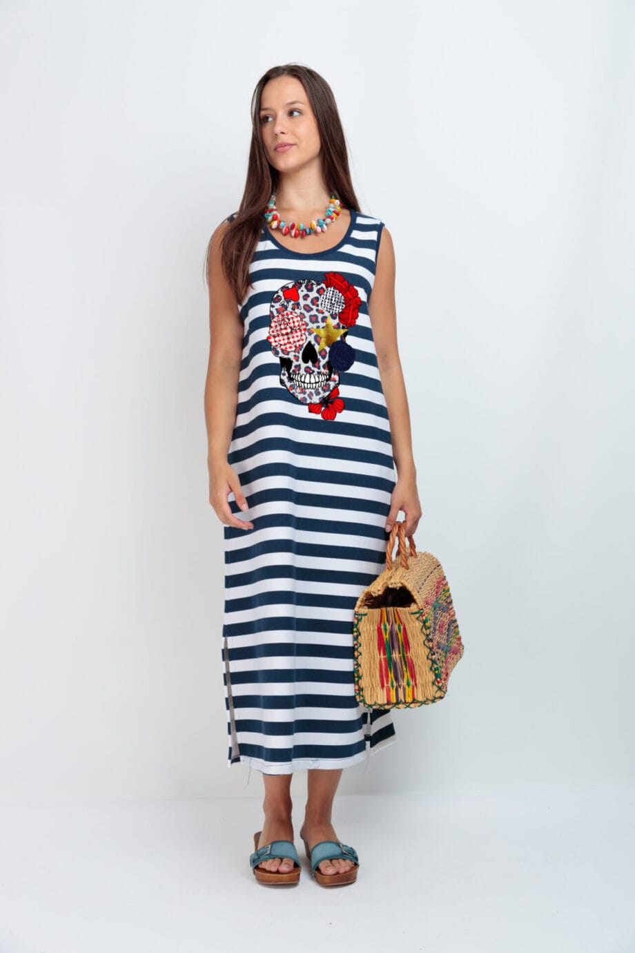 VESTIDO RAYAS AZUL SANDY SKULL FLORES