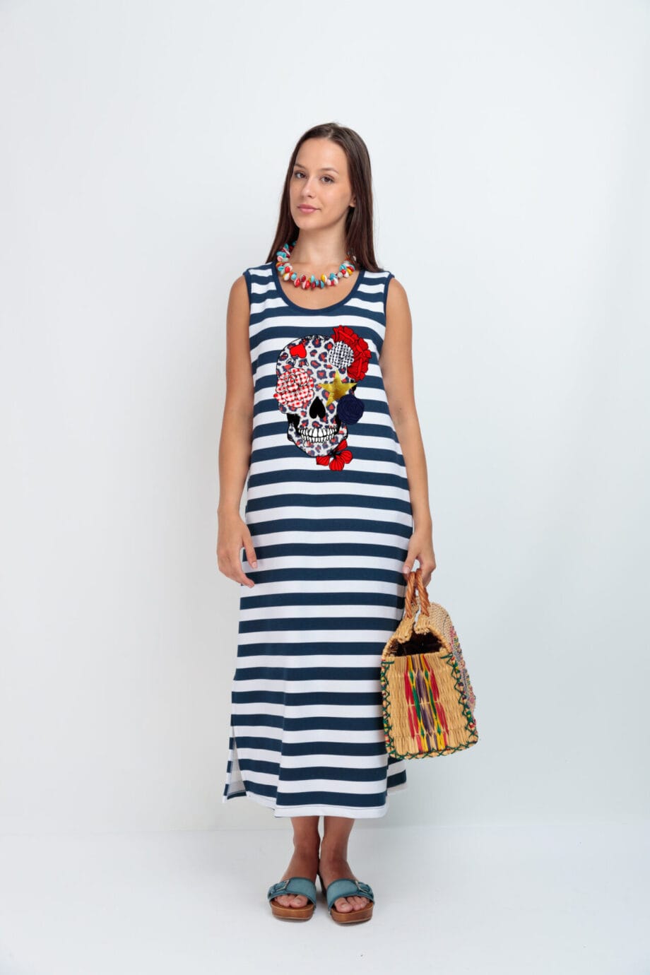 VESTIDO RAYAS AZUL SANDY SKULL FLORES