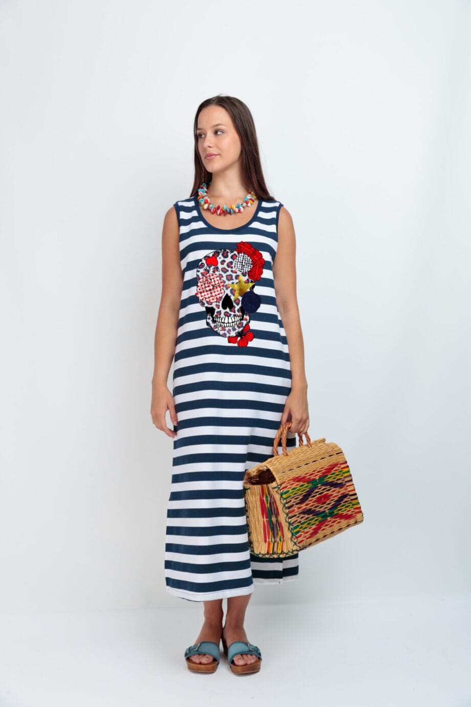 VESTIDO RAYAS AZUL SANDY SKULL FLORES