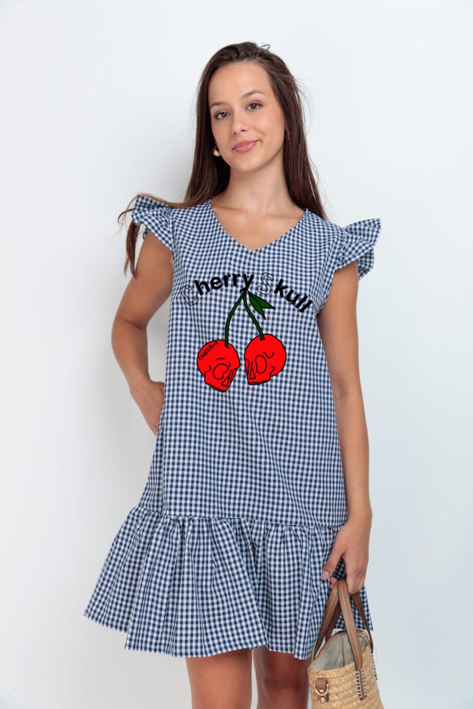 VESTIDO URSULA VICHY AZUL CHERRY SKULL