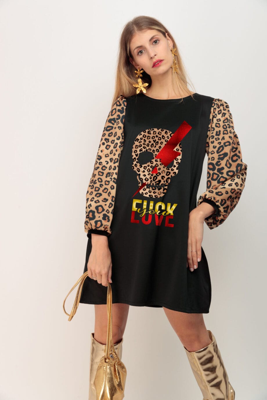 VESTIDO ABULLONADO LEOPARD SKULL RAYO