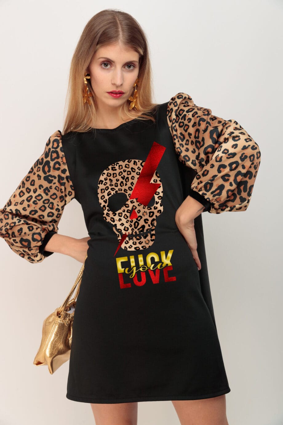 VESTIDO ABULLONADO LEOPARD SKULL RAYO