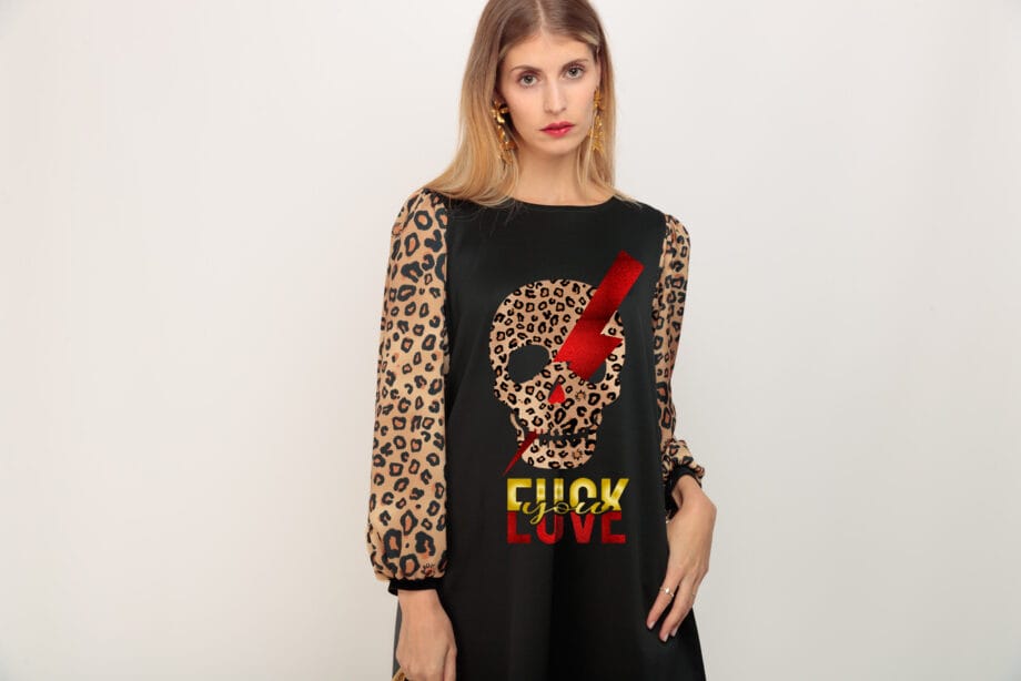 VESTIDO ABULLONADO LEOPARD SKULL RAYO