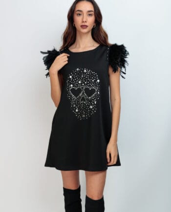 VESTIDO PLUMAS NEGRAS SKULL BRILLI