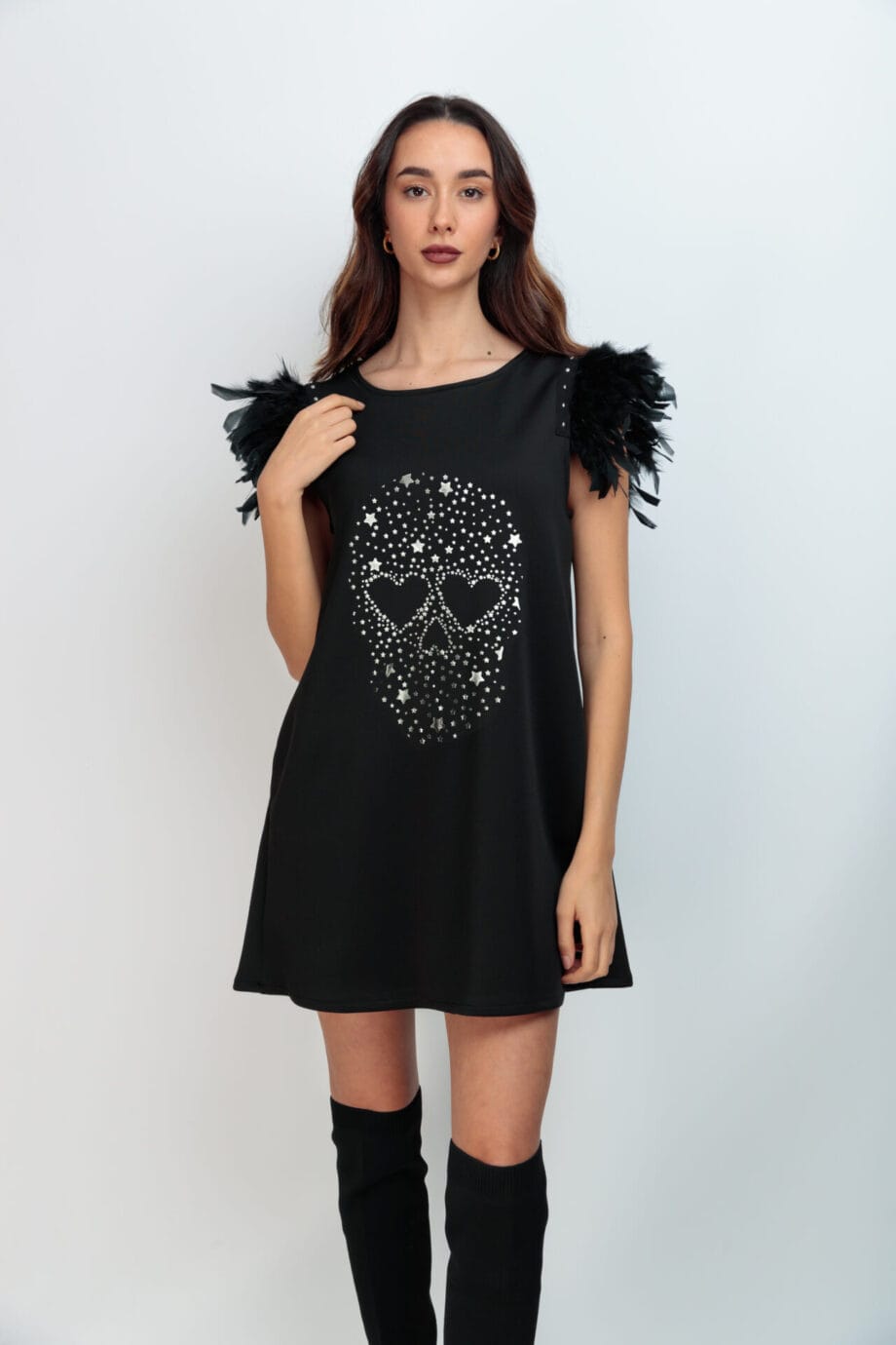 VESTIDO PLUMAS NEGRAS SKULL BRILLI