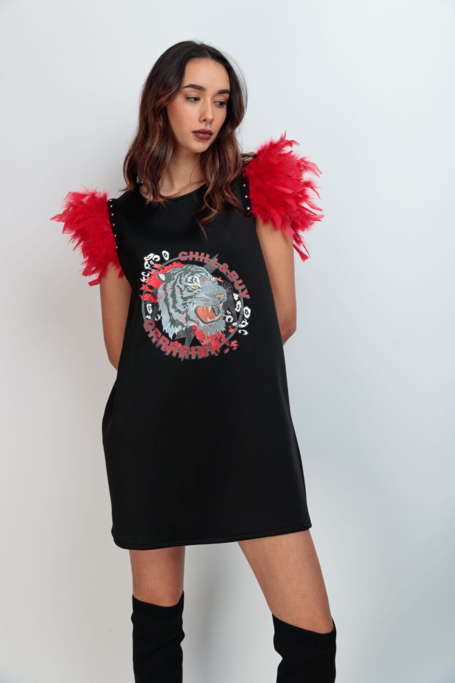 VESTIDO PLUMAS ROJAS TIGRE GR