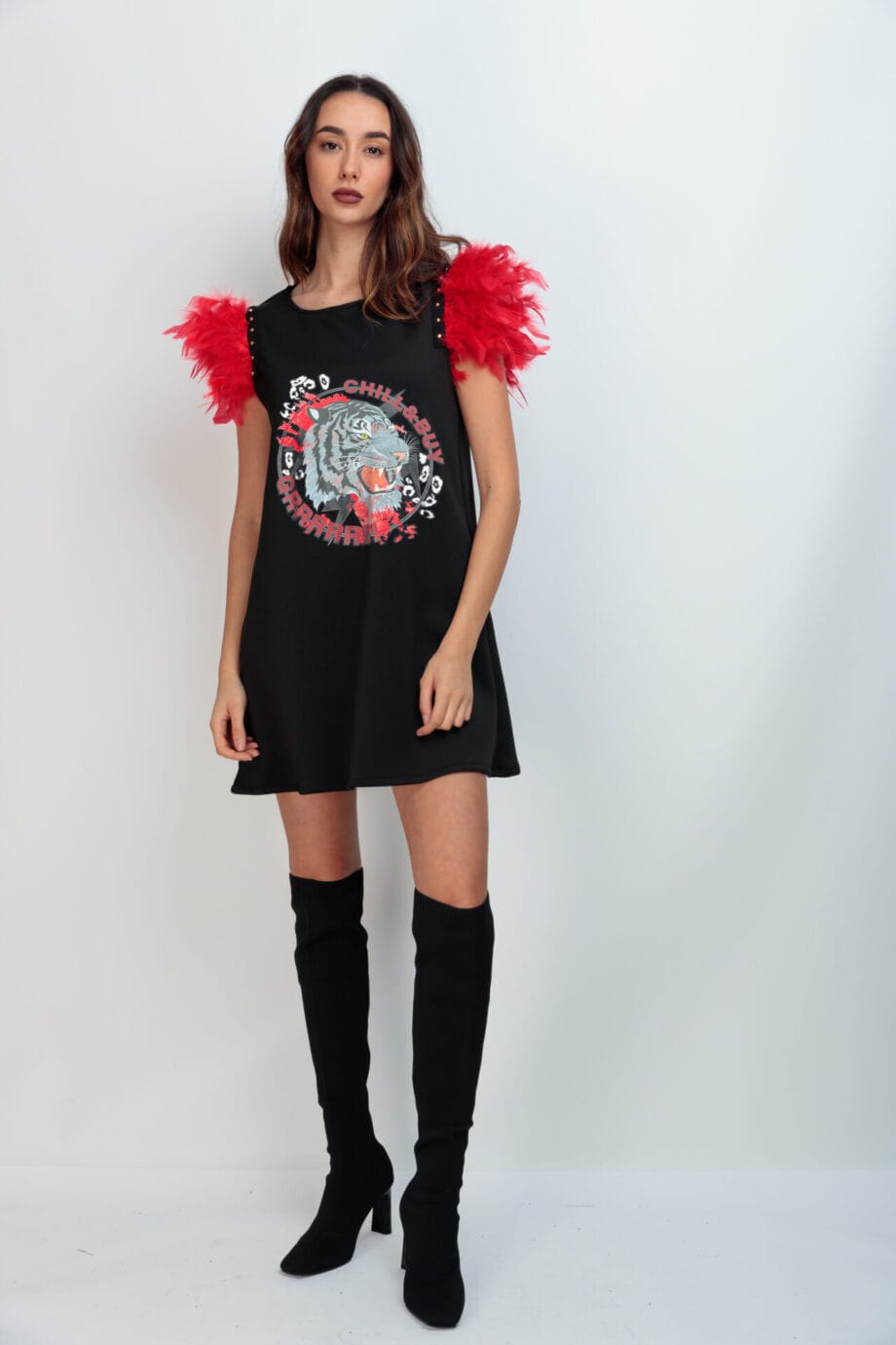 VESTIDO PLUMAS ROJAS TIGRE GR