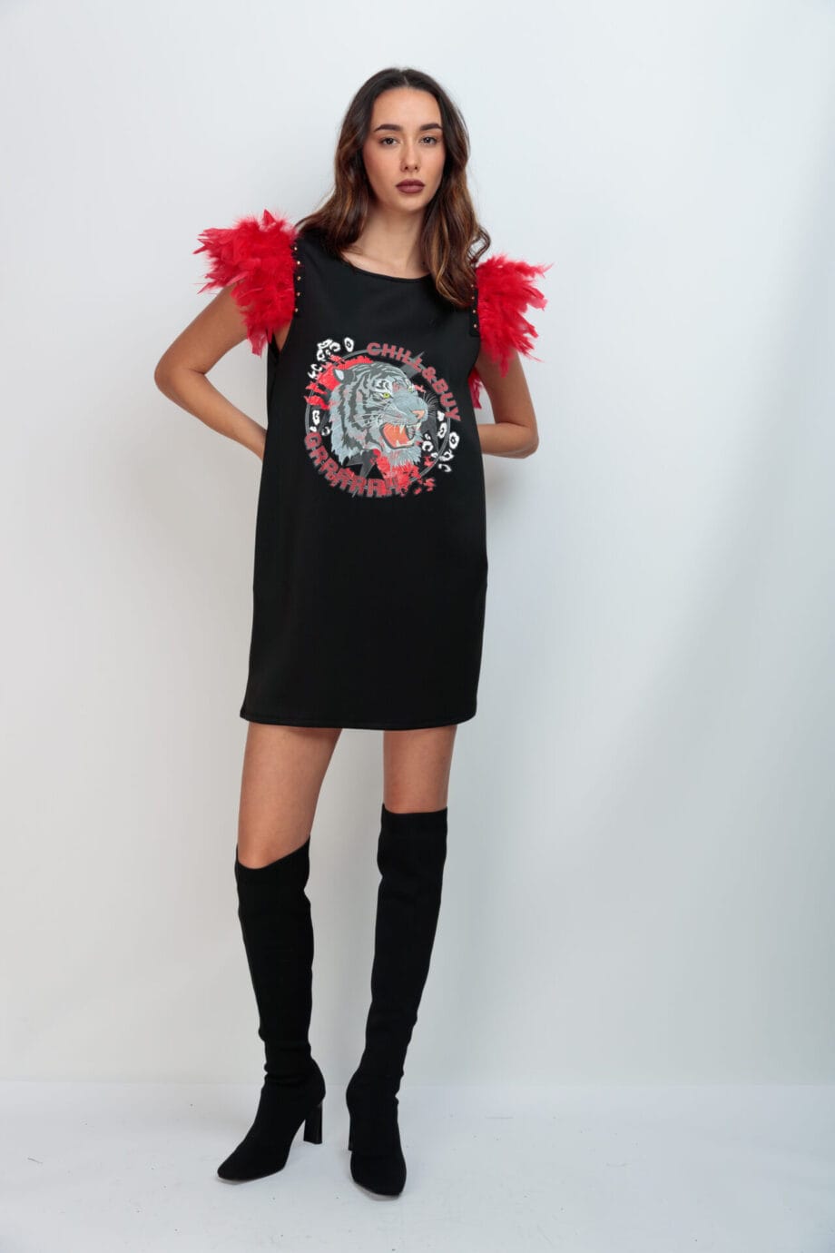 VESTIDO PLUMAS ROJAS TIGRE GR