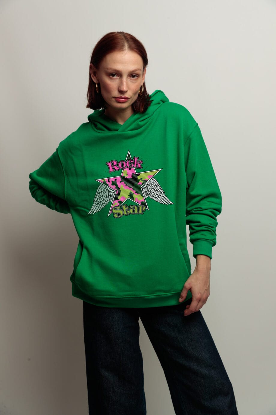 SUDADERA VERDE STAR ROCK