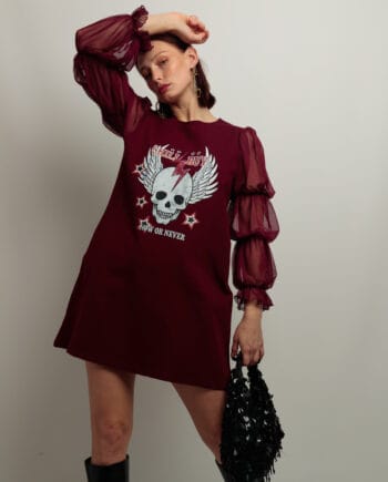 VESTIDO FRUNCES BURGUNDY SKULL OR NEVER