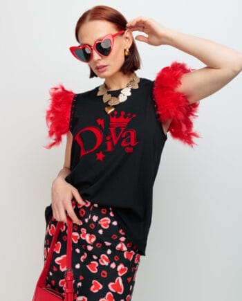 CAMISETA PLUMAS TACHAS DIVA