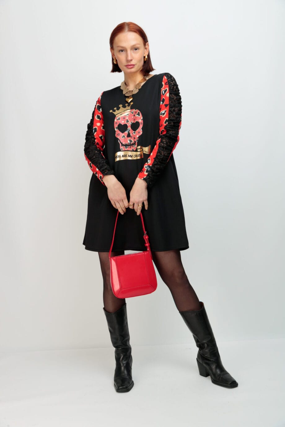 VESTIDO MANGA ROMEO SKULL CRUSH ROJO