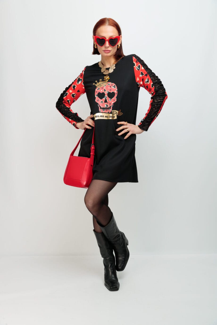 VESTIDO MANGA ROMEO SKULL CRUSH ROJO