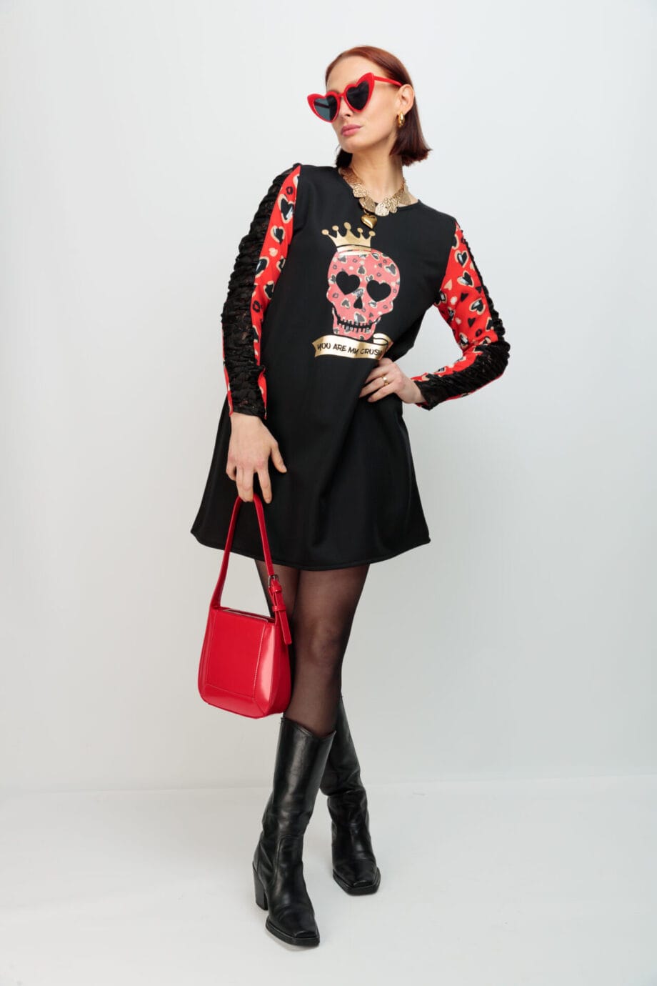 VESTIDO MANGA ROMEO SKULL CRUSH ROJO