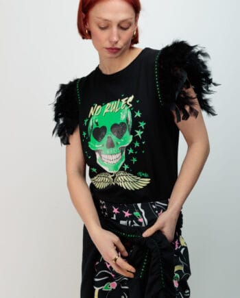 CAMISETA PLUMAS+TACHAS SKULL STAR VERDE ()