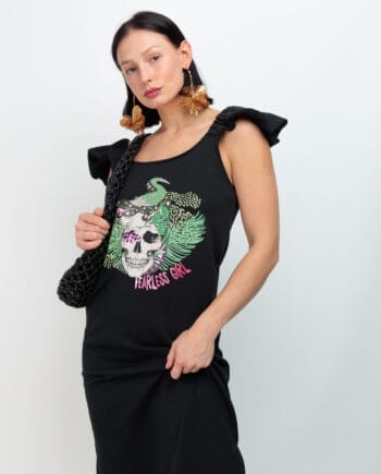 VESTIDO MINIVOLANTE NEGRO SKULL JUNGLA ()