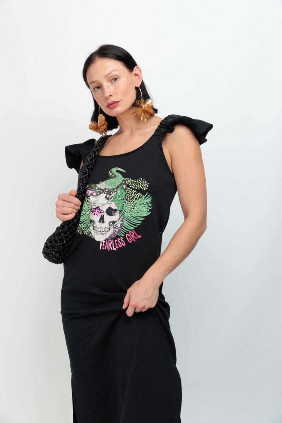 VESTIDO MINIVOLANTE NEGRO SKULL JUNGLA ()